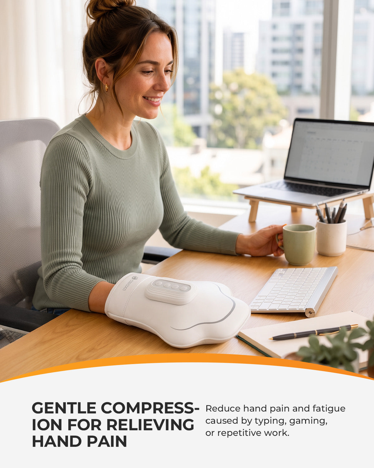 CooCoCo Cordless Hand Massager with Heat and Compression – Air Compression Massager for Arthritis, Palm & Wrist Pain Relief (Fits Left & Right Hand) - CO-4610