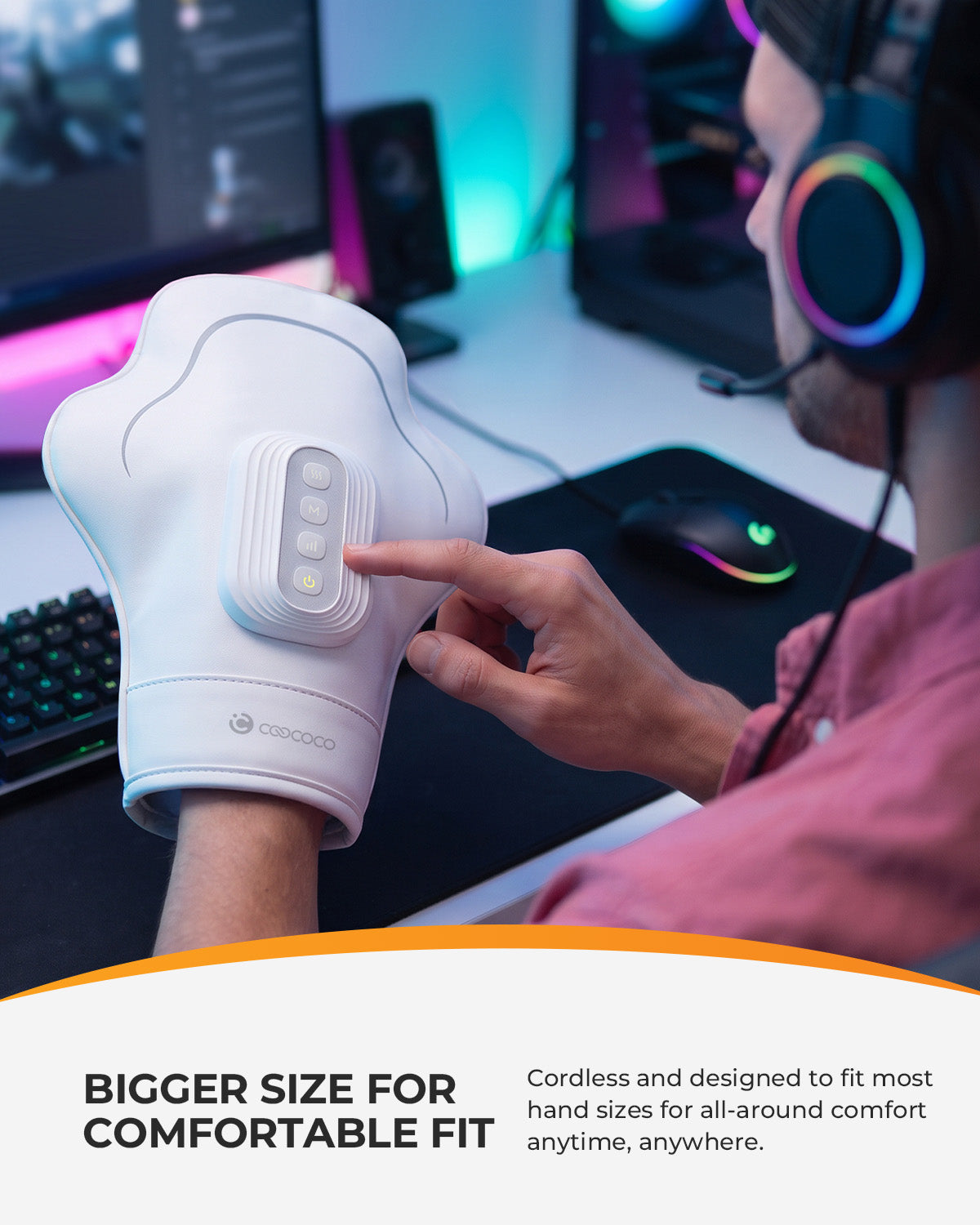 CooCoCo Cordless Hand Massager with Heat and Compression – Air Compression Massager for Arthritis, Palm & Wrist Pain Relief (Fits Left & Right Hand) - CO-4610