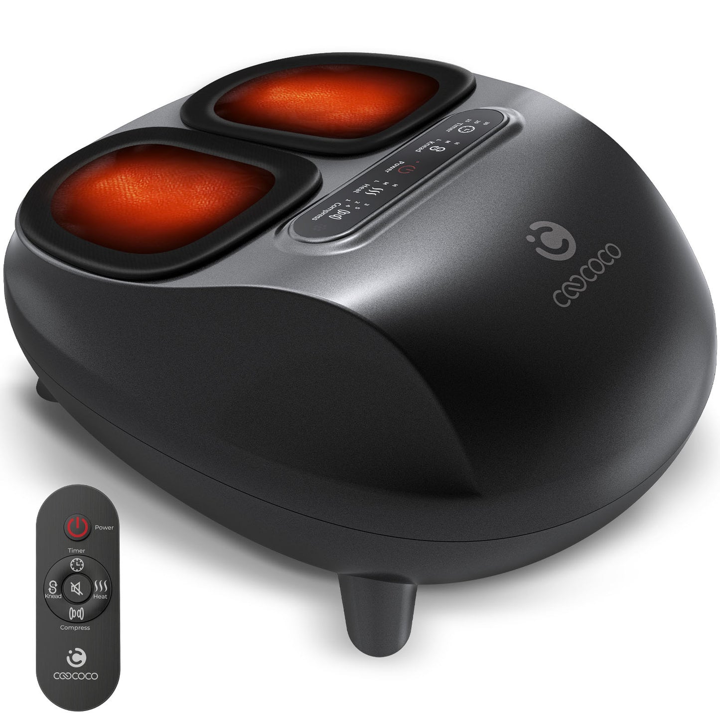 CooCoCo Foot Massager with Heat, Remote Control, Deep Kneading & Compression, Foot Massager for Neuropathy & Plantar Fasciitis, 3 Heat Levels, Washable Liners, Fits Up to Men’s 14