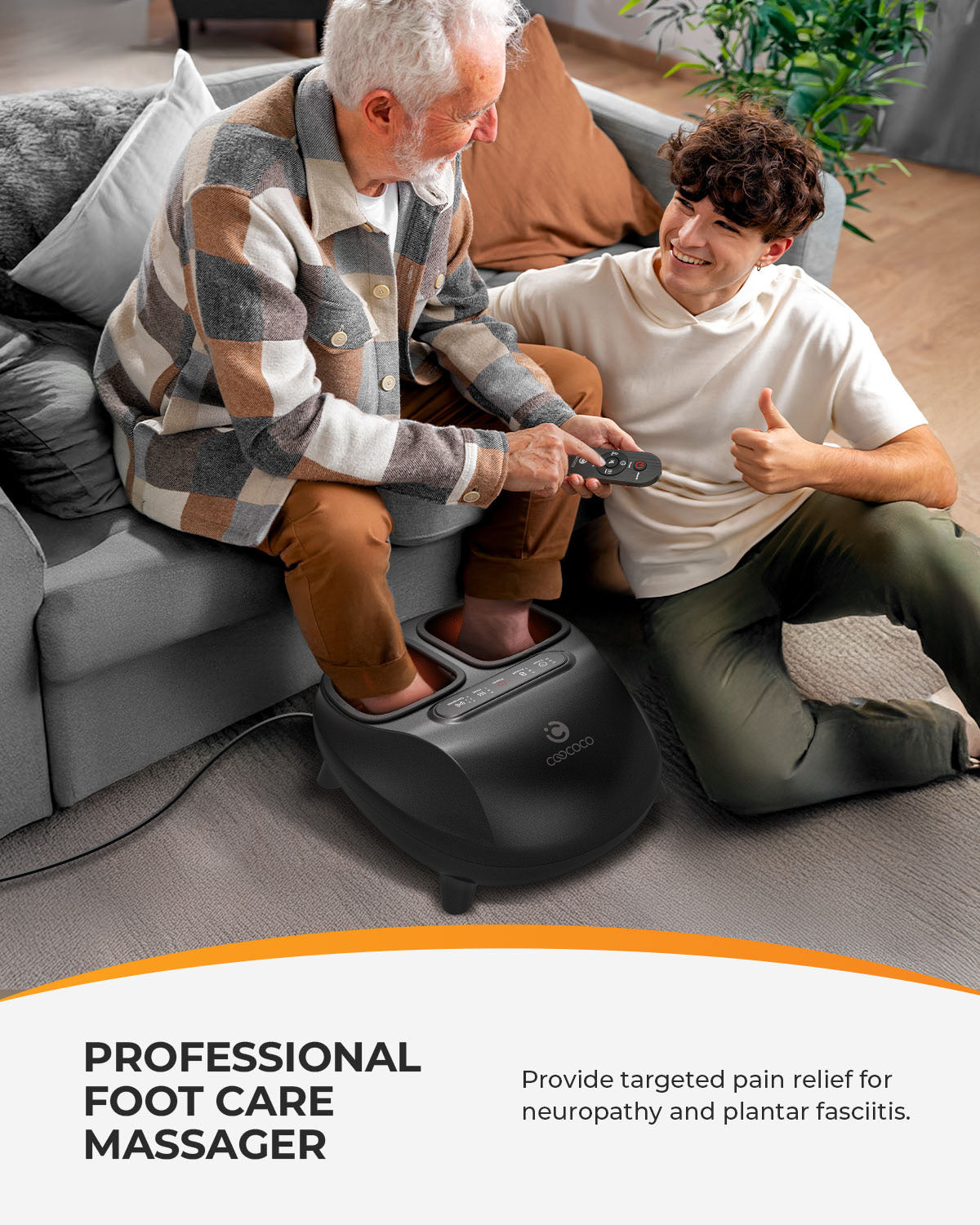 CooCoCo Foot Massager with Heat, Remote Control, Deep Kneading & Compression, Foot Massager for Neuropathy & Plantar Fasciitis, 3 Heat Levels, Washable Liners, Fits Up to Men’s 14