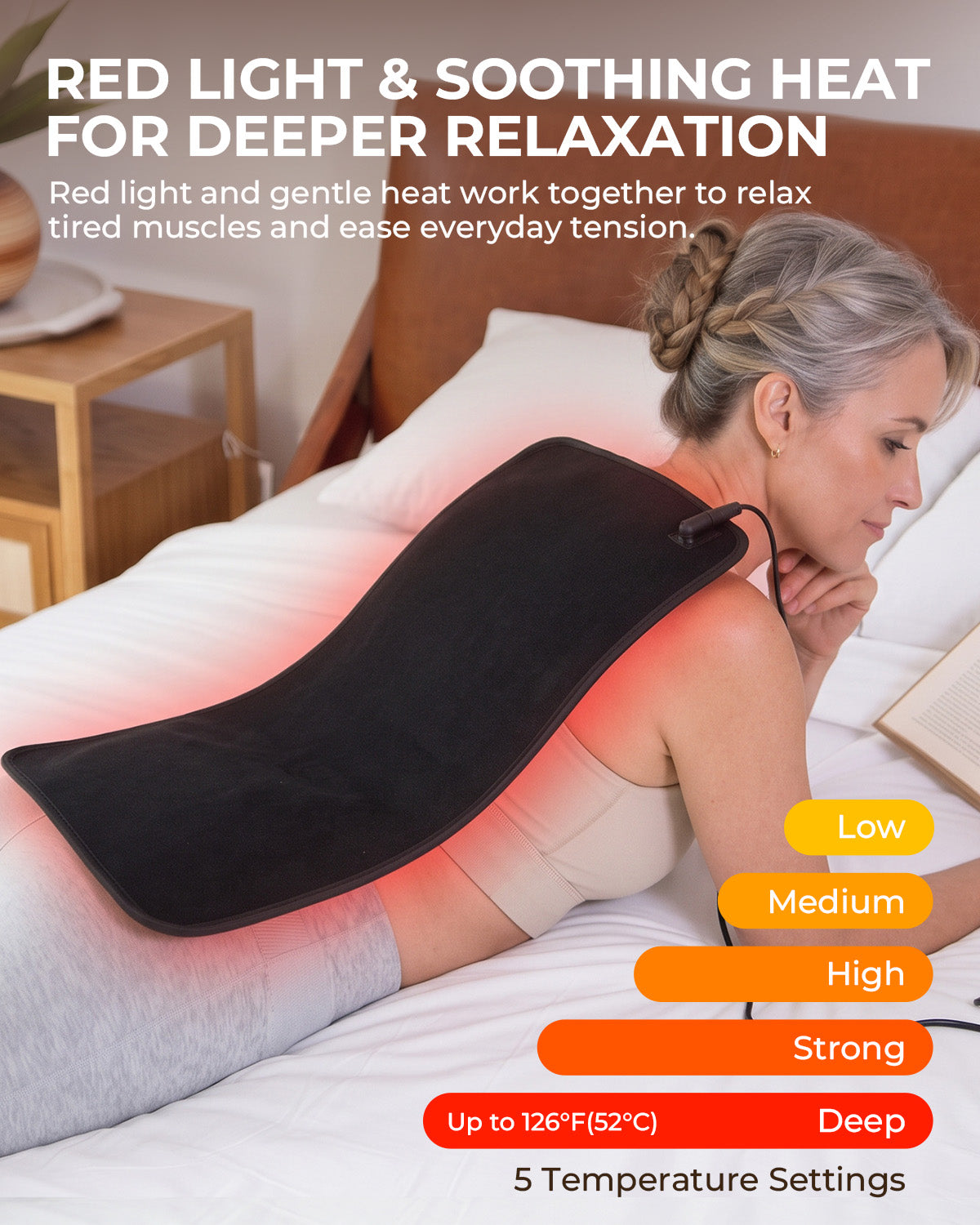 CooCoCo Large Red Light Therapy Mat for Body Relief – 12"x24" Infrared Heating Pad with 660nm & 850nm LEDs (276 Light Chips) - CO-6515-BLK
