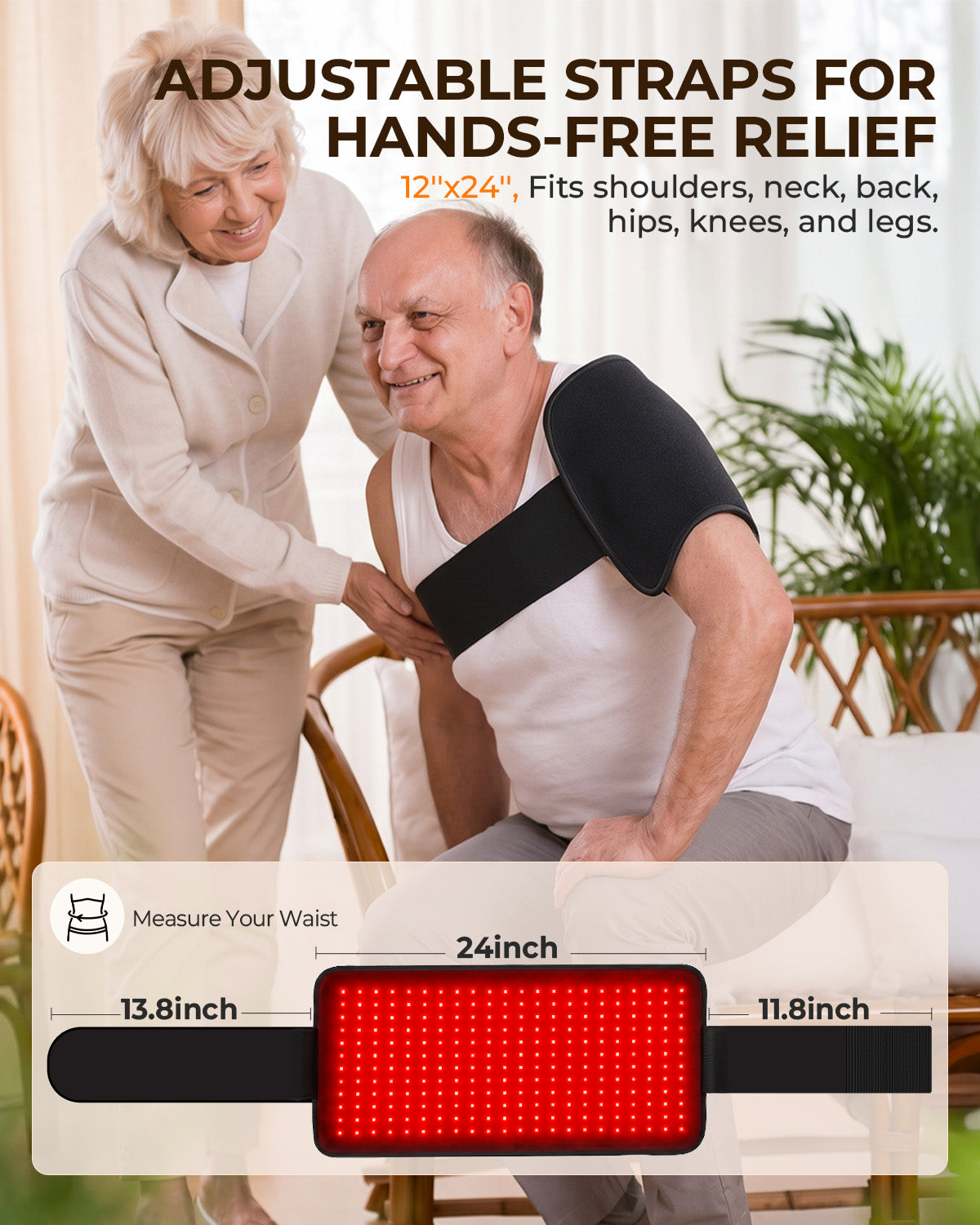 CooCoCo Large Red Light Therapy Mat for Body Relief – 12"x24" Infrared Heating Pad with 660nm & 850nm LEDs (276 Light Chips) - CO-6515-BLK