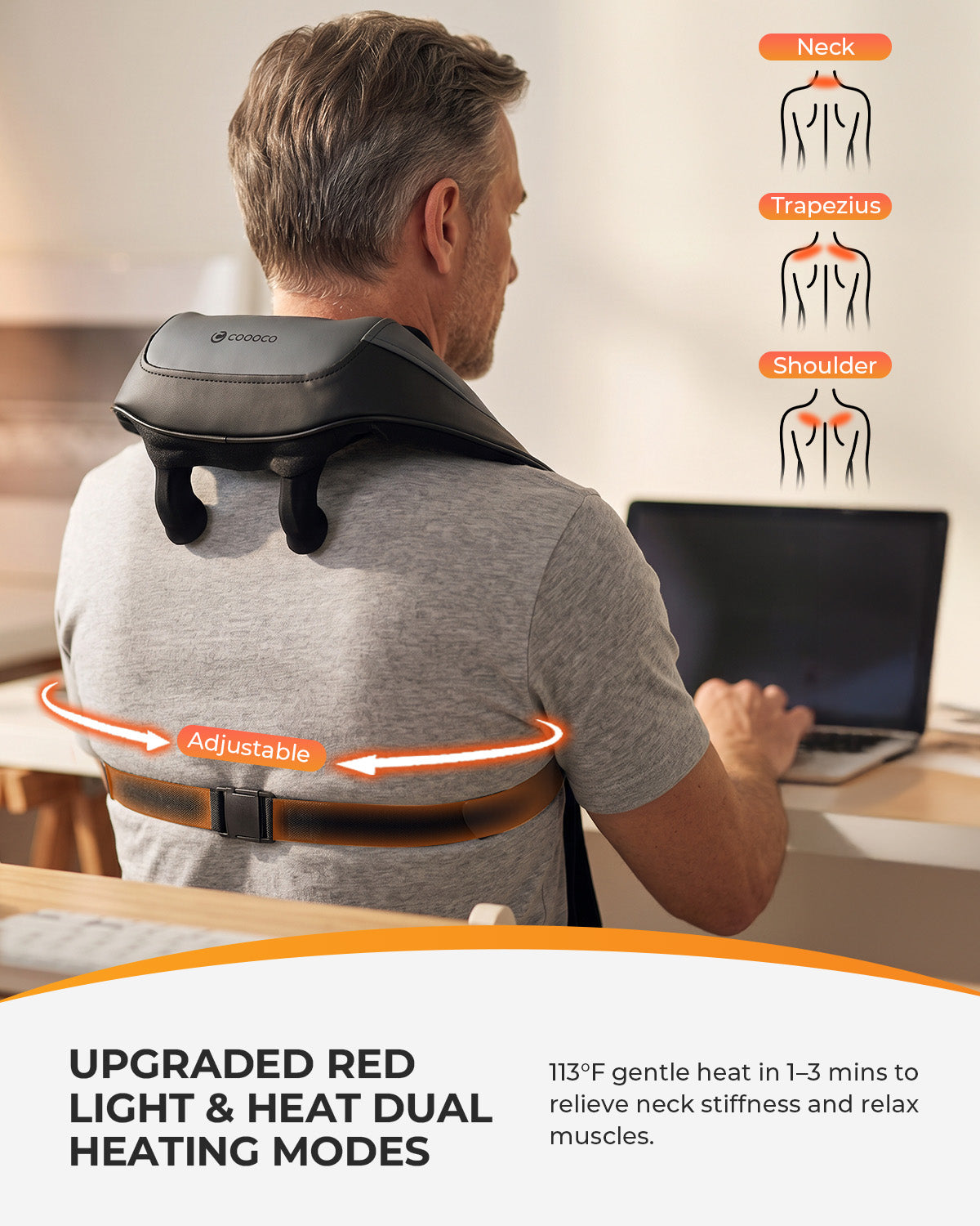 660nm & 850nm Red Light Therapy Neck and Shoulder Massager with Heat - Cordless 6D Kneading - CO-6812L-GRY