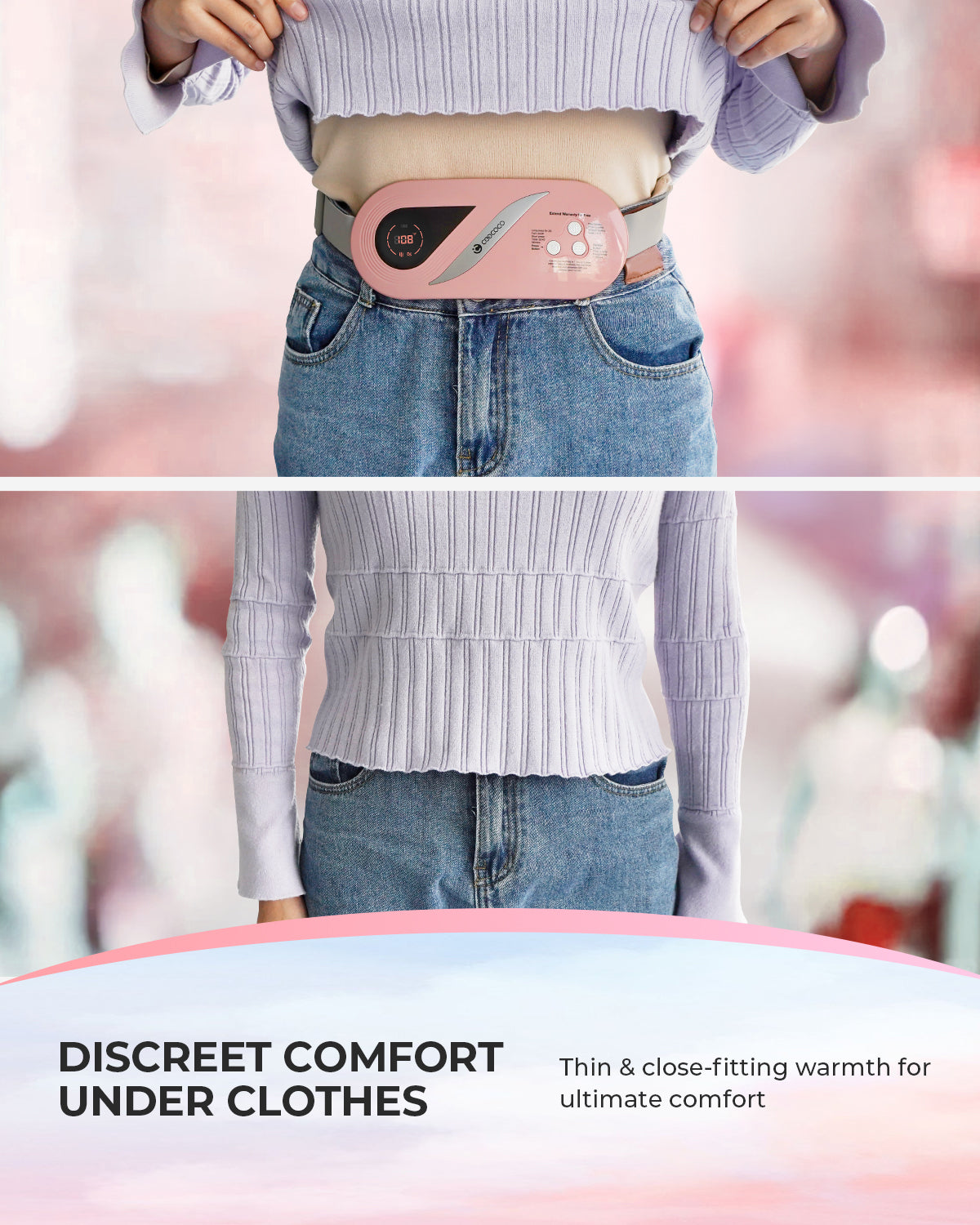 WM-CO-CM02-PNK CooCoCo Portable Heating Pad for Period Cramps,4000mAh Battery, Sleek Silky-Touch Design, Gentle Vibration & Auto-Of