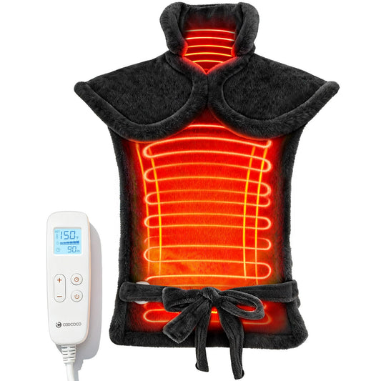 WM-BLK22DE CooCoCo 37"x24" Heating Pad for Neck and Shoulders and Back, Heat Pad for Back Pain Relief, Full Back Heated Pad, 6 Heat Settings 3 Timers Auto-Off