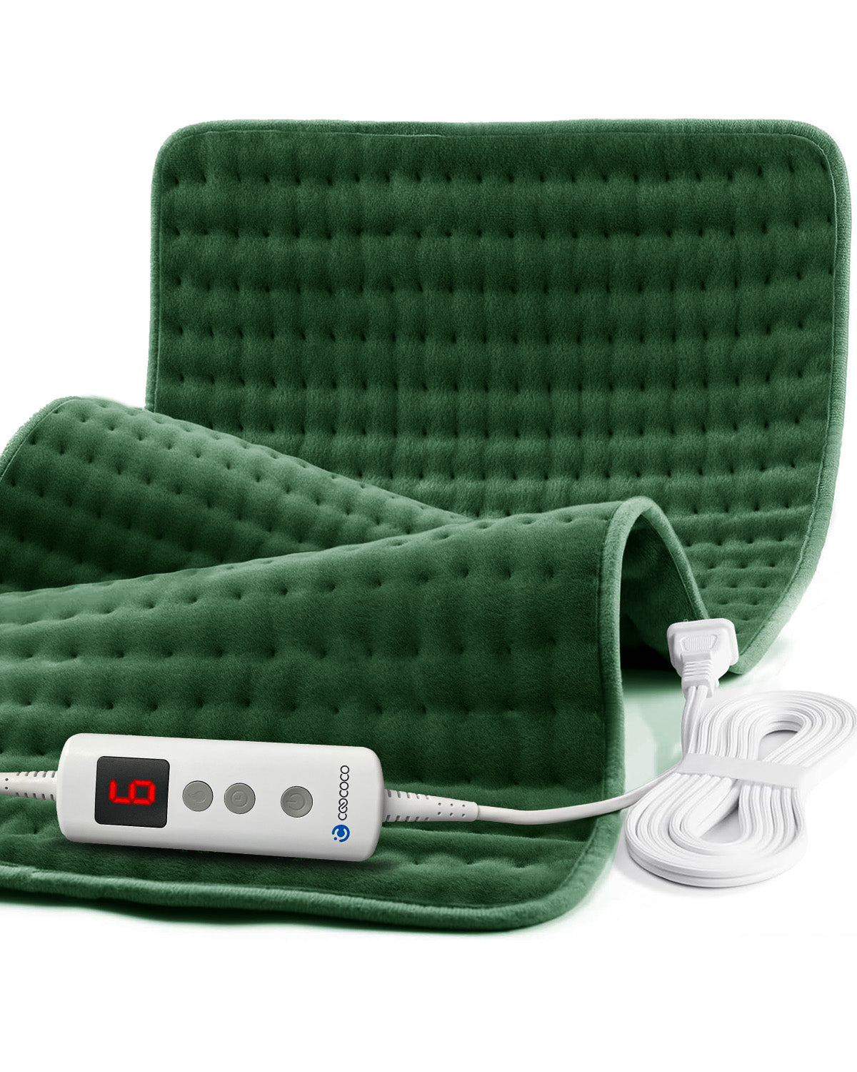 WM-HP01-GRN Coococo 33"x18" Large Electric Heating Pad for Back Neck Shoulders Muscle Pain, Cramps Relief with Auto Shut off, 3 Timer, 6 Temp Controller, Gifts