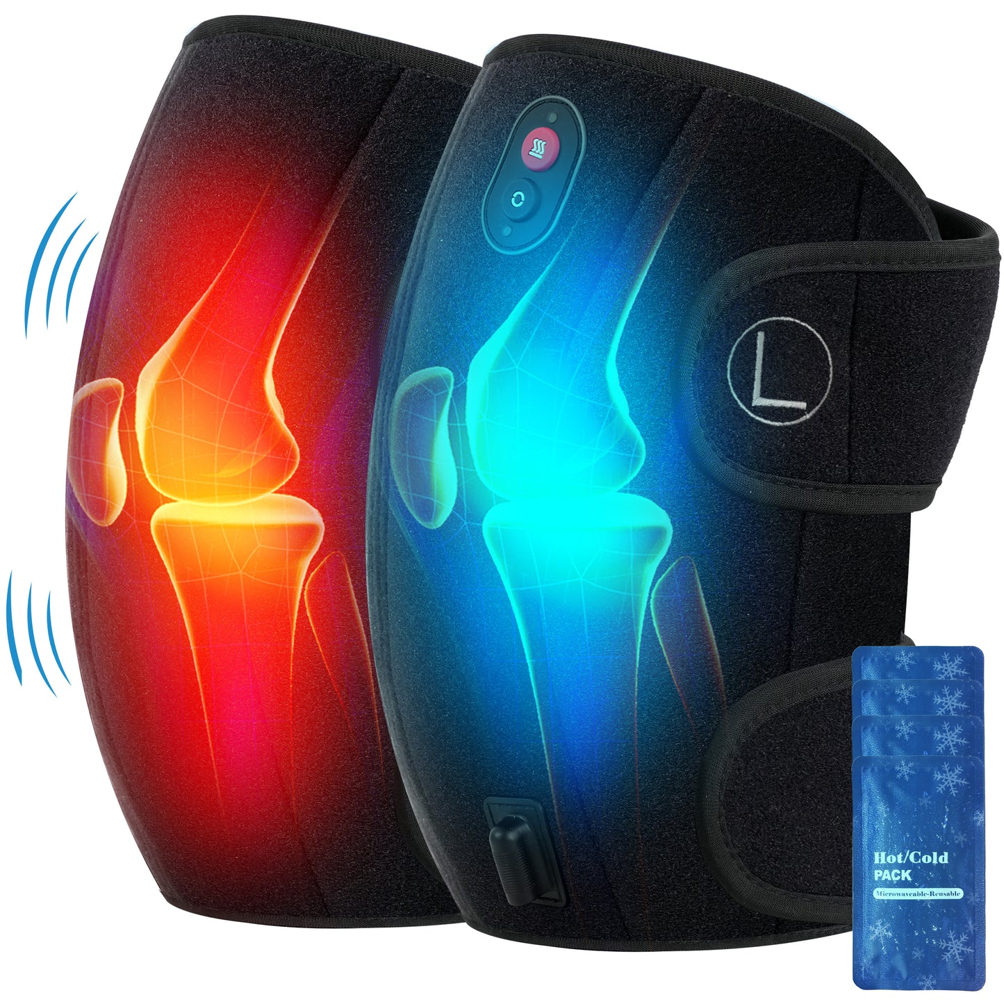 CO-5327-WM CooCoCo Knee Massager with Heat/Cold, Heated Knee Brace Wrap for Pain Relief, Gifts for Men