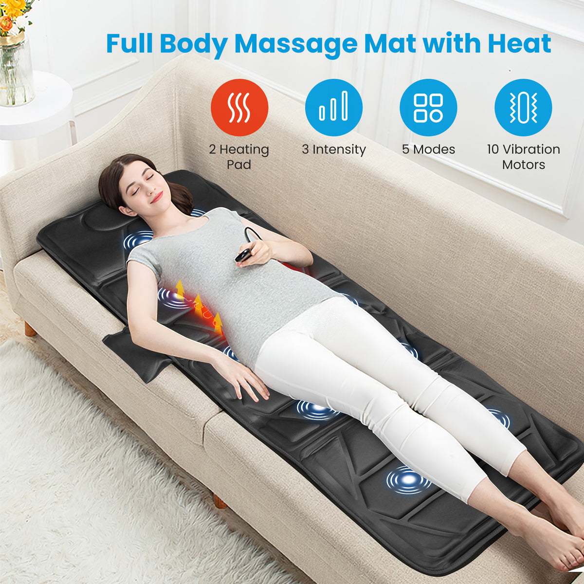 WM-CO-3911S Coococo Full Body Massage Mat with Heat, Back Massager, 10 Motors Vibrating Massaging Mattress