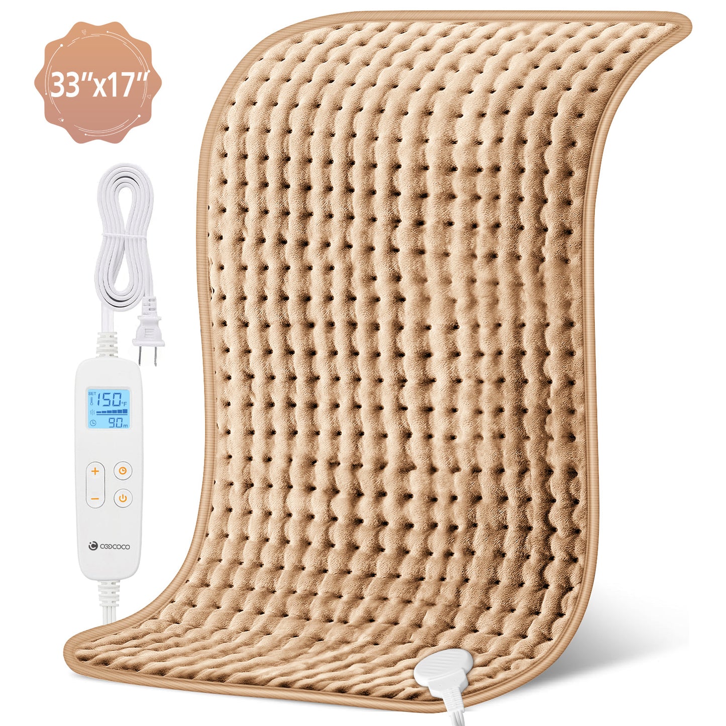 WM-1223C-NA Coococo 33"x17" Heating Pad for Back Relief, Large Portable Heating Pad for Shoulder with 3 Timer & 6 Temperature Controller,Gray,1,Gifts for Mom