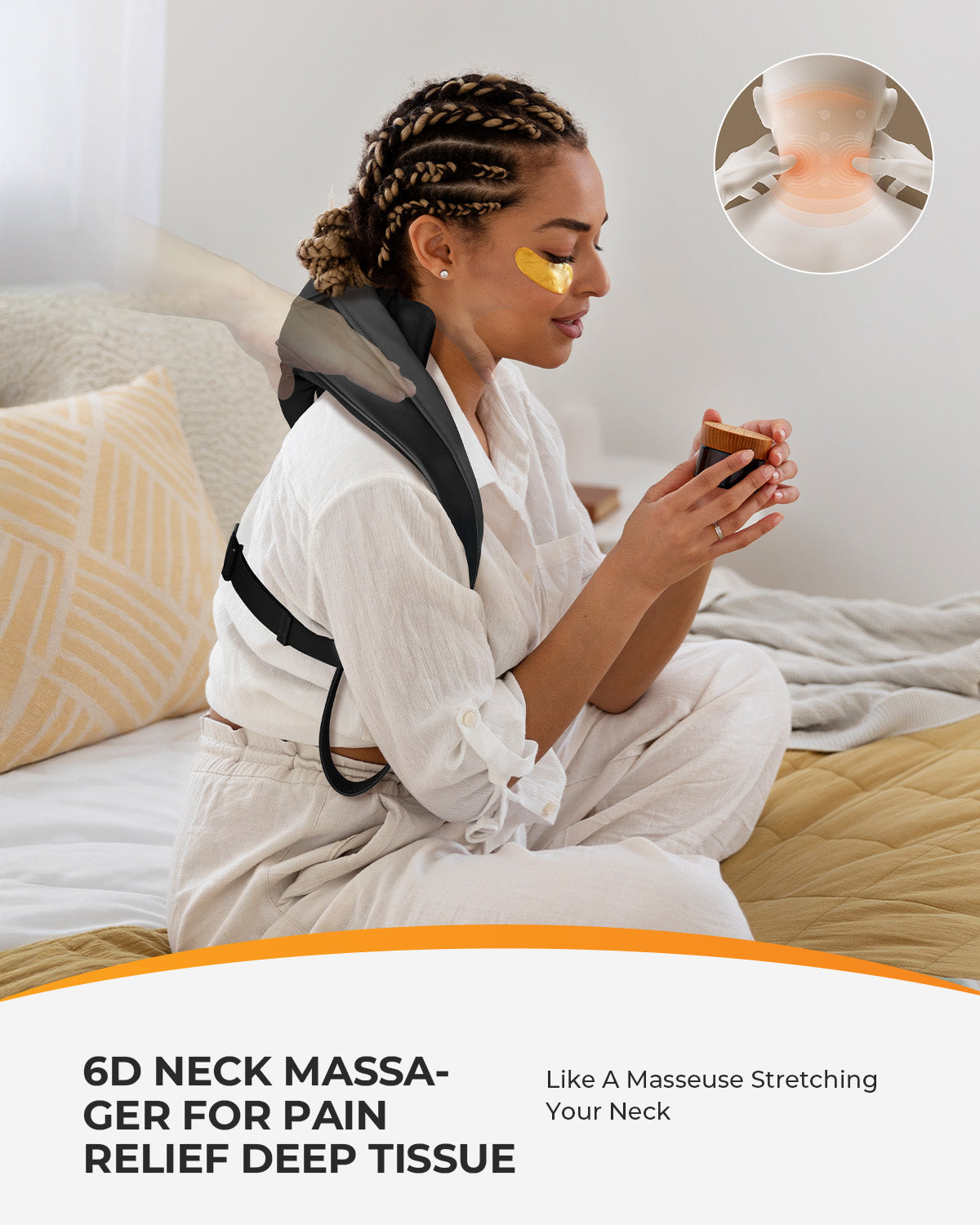 WM-6812 CooCoCo Cordless Neck Massager with Heat, Hands-Free Shiatsu Neck and Shoulder Massager for Pain Relief Deep Tissue, Wearable Neck Massager for Office, Home Relaxation