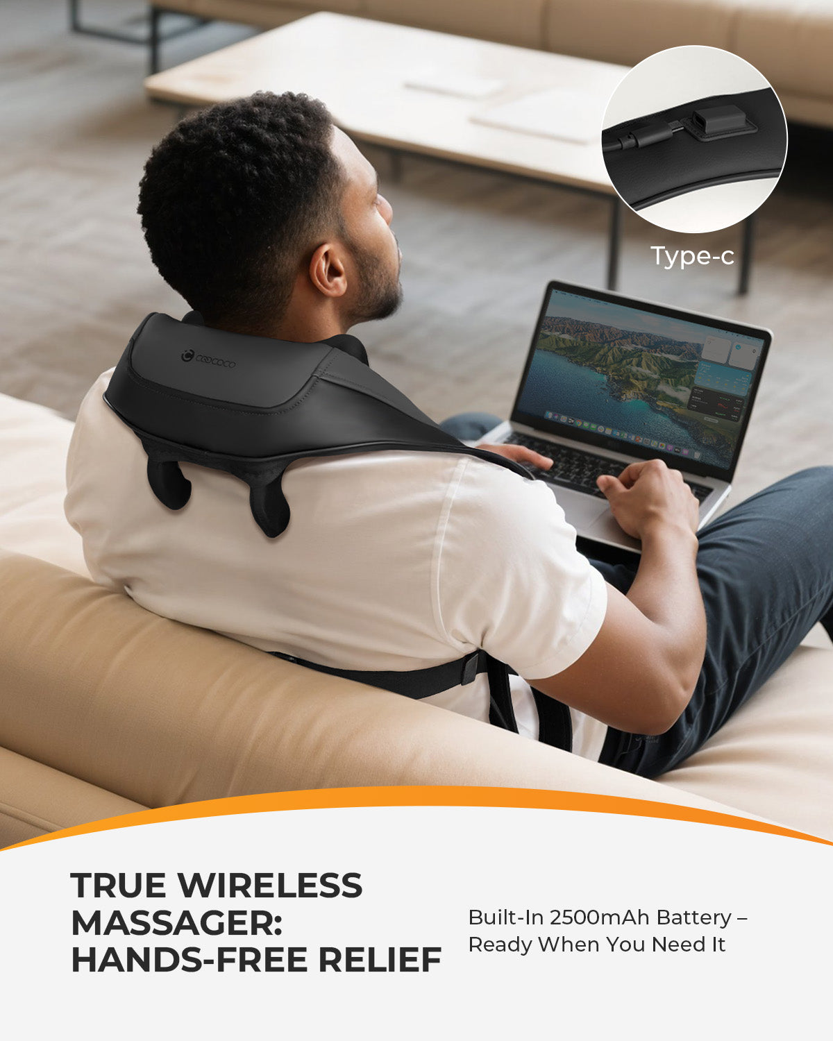 WM-6812 CooCoCo Cordless Neck Massager with Heat, Hands-Free Shiatsu Neck and Shoulder Massager for Pain Relief Deep Tissue, Wearable Neck Massager for Office, Home Relaxation
