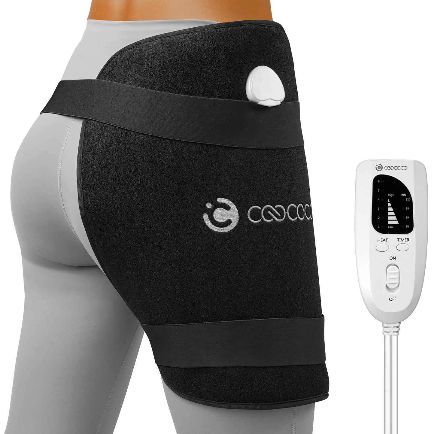 CooCoCo Hip Heating Pad for Sciatica & Hip Pain Relief – FSA/HSA Eligible Electric Heated Hip Brace with 6 Heat Levels & 4 Timers