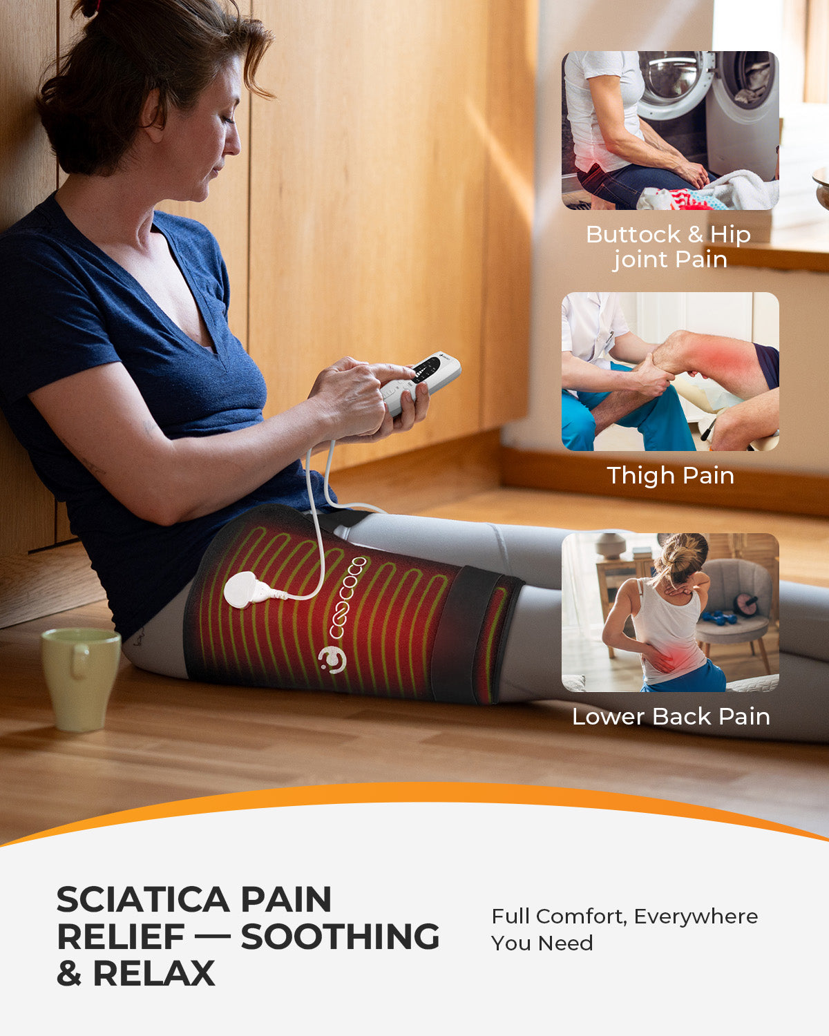 CooCoCo Hip Heating Pad for Sciatica & Hip Pain Relief – FSA/HSA Eligible Electric Heated Hip Brace with 6 Heat Levels & 4 Timers