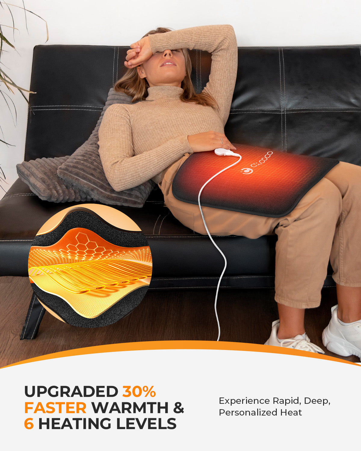 CooCoCo Hip Heating Pad for Sciatica & Hip Pain Relief – FSA/HSA Eligible Electric Heated Hip Brace with 6 Heat Levels & 4 Timers