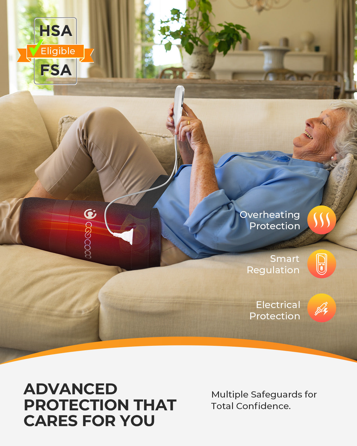 CooCoCo Hip Heating Pad for Sciatica & Hip Pain Relief – FSA/HSA Eligible Electric Heated Hip Brace with 6 Heat Levels & 4 Timers
