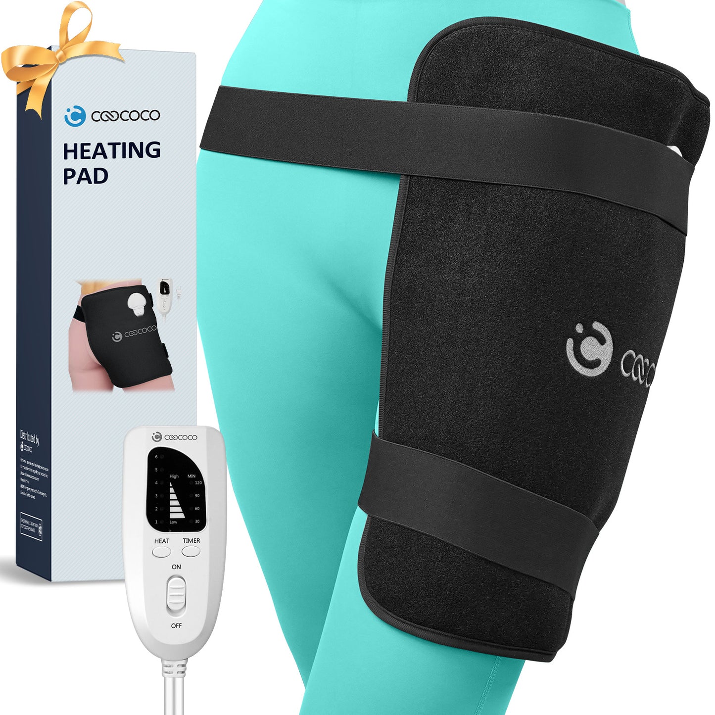 CooCoCo Hip Heating Pad for Sciatica & Hip Pain Relief – FSA/HSA Eligible Electric Heated Hip Brace with 6 Heat Levels & 4 Timers