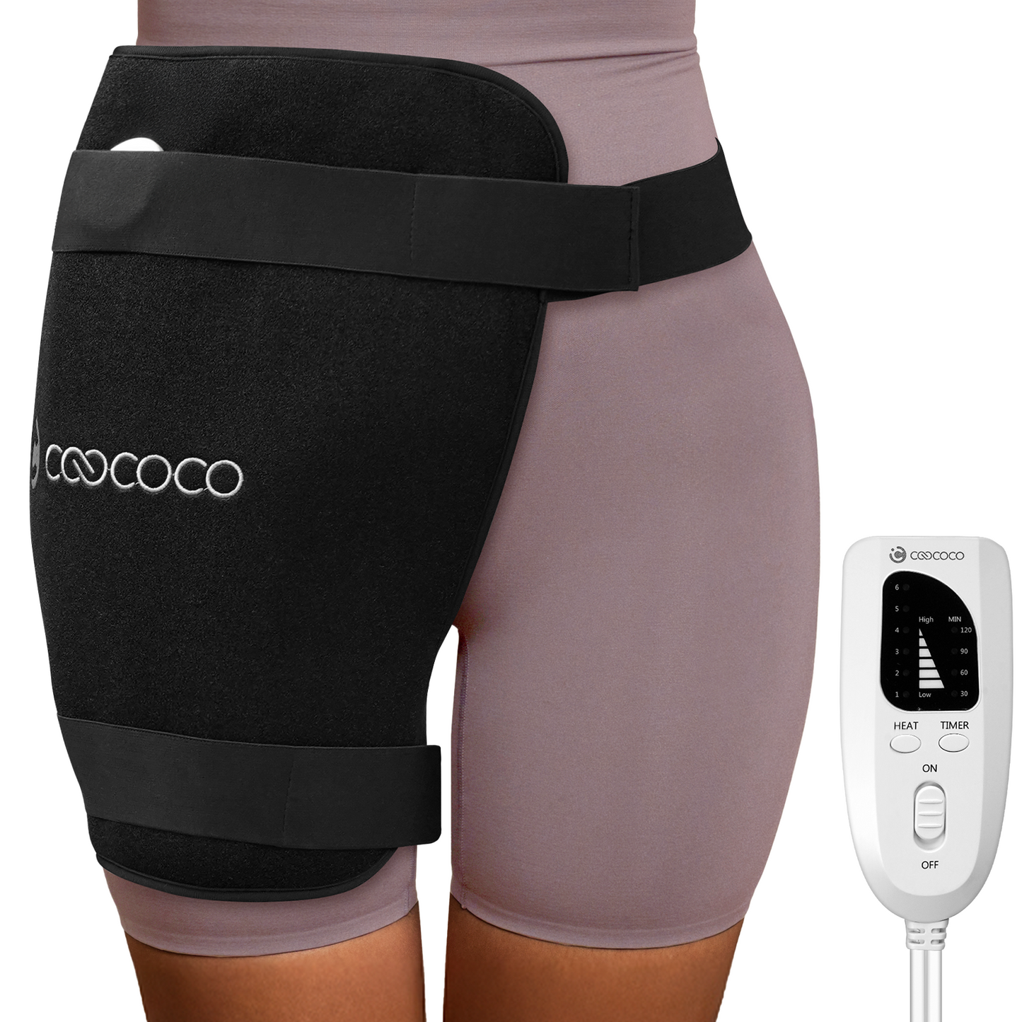 CooCoCo Hip Heating Pad for Sciatica & Hip Pain Relief – FSA/HSA Eligible Electric Heated Hip Brace with 6 Heat Levels & 4 Timers