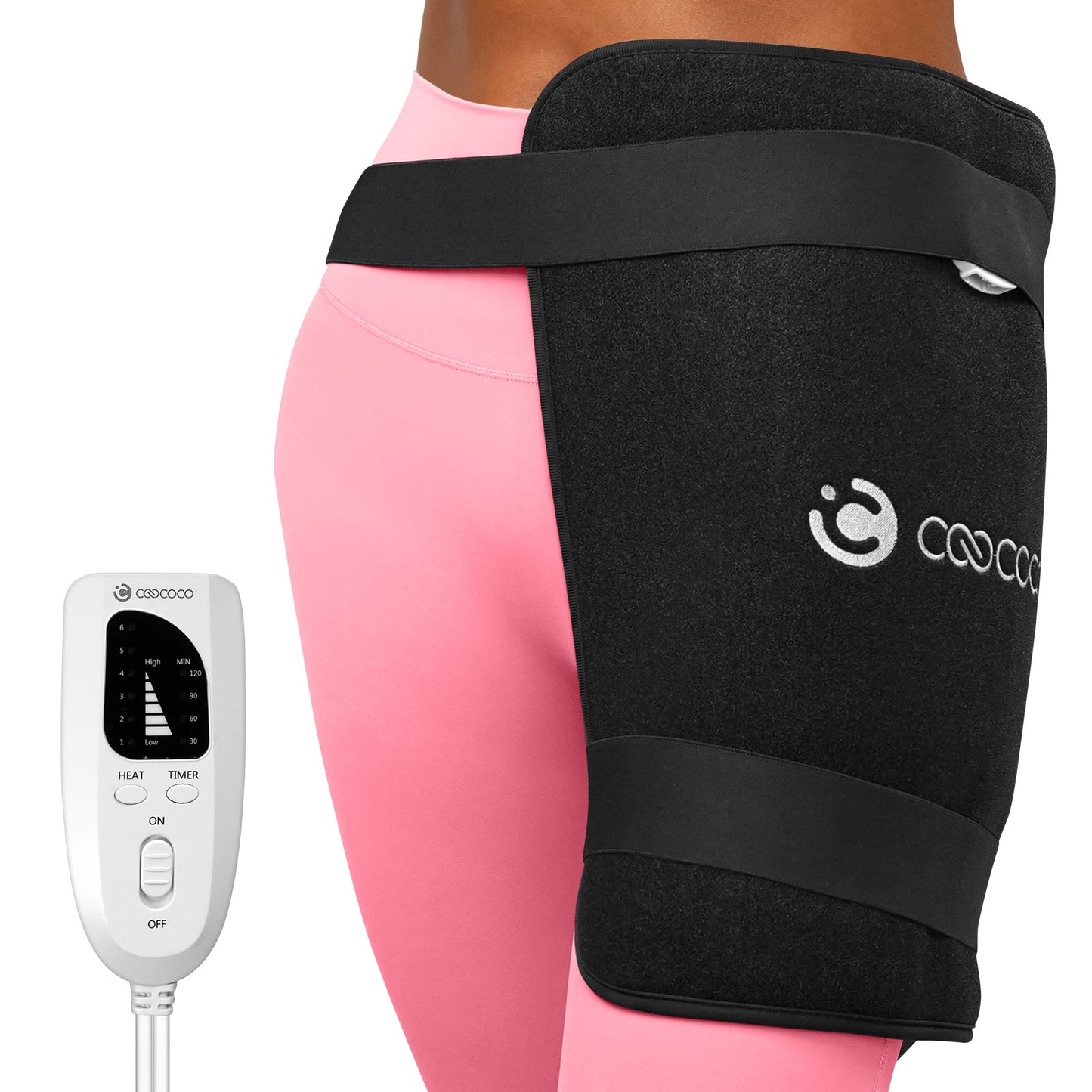CooCoCo Hip Heating Pad for Sciatica & Hip Pain Relief – FSA/HSA Eligible Electric Heated Hip Brace with 6 Heat Levels & 4 Timers