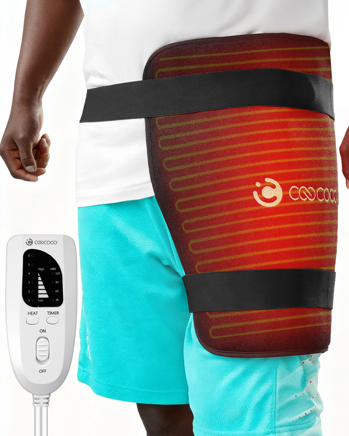 CooCoCo Hip Heating Pad for Sciatica & Hip Pain Relief – FSA/HSA Eligible Electric Heated Hip Brace with 6 Heat Levels & 4 Timers
