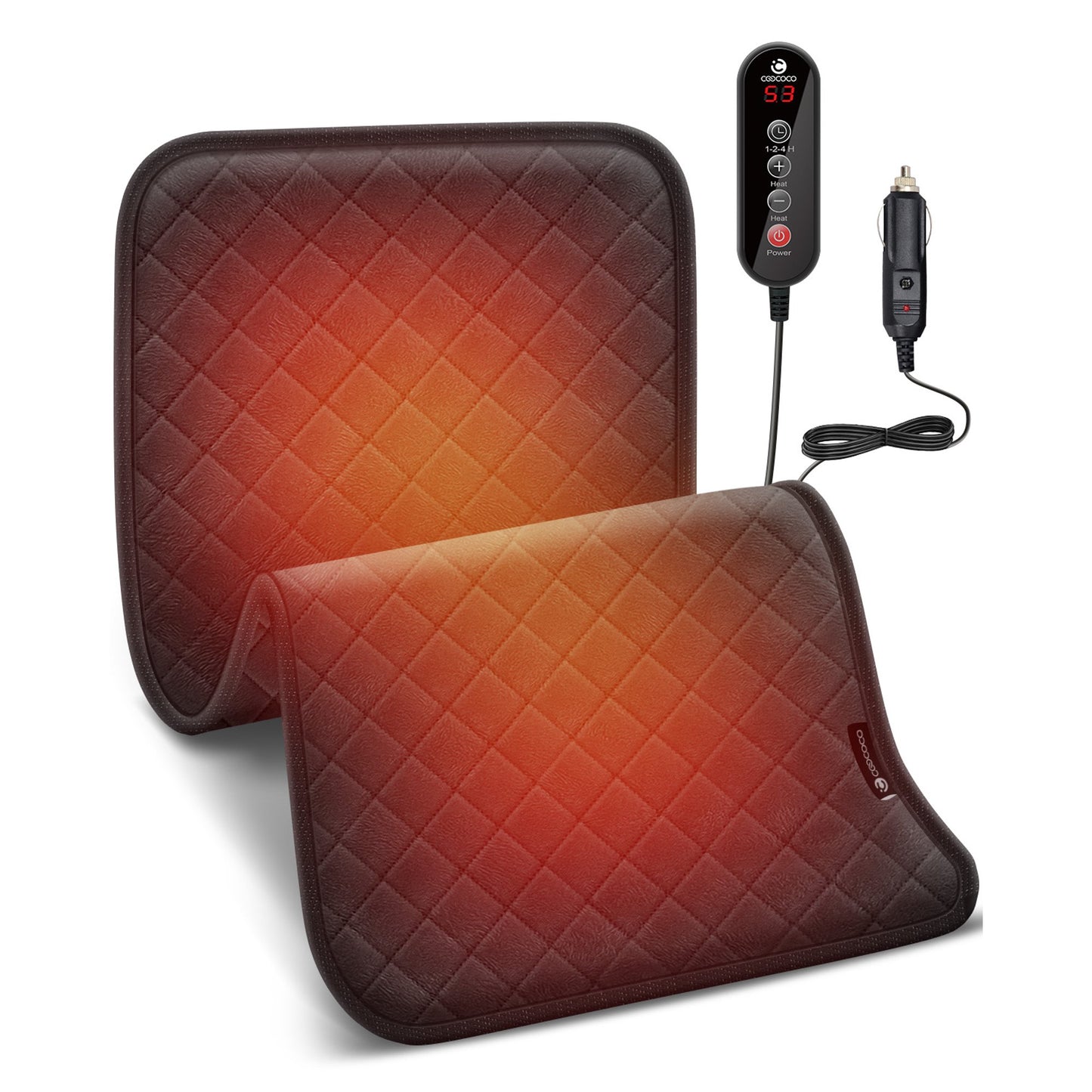 WM-6408-02 CooCoCo 12V/24V Car Heated Blanket, Electric Warming Blanket with Car Plug for Vehicles, Car Heating Pad for Back, Shoulder, Leg