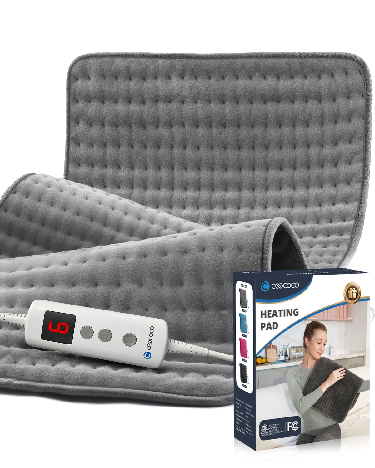 WM-HP01-GRN CooCoCo 33"x18" Large Electric Heating Pad for Back Neck Shoulders Muscle Pain, Cramps Relief with Auto Shut off, 3 Timer, 6 Temp Controller