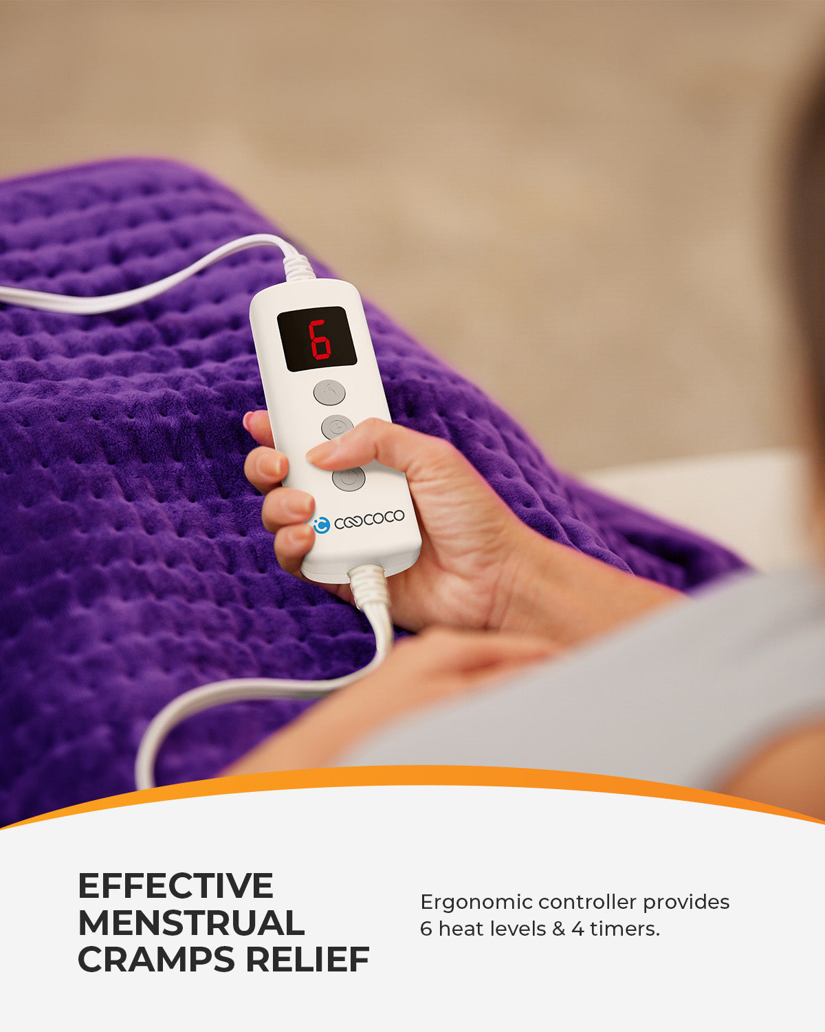 WM-HP01-PUR Coococo 33"x18" Large Electric Heating Pad for Back Neck Shoulders Muscle Pain, Cramps Relief with Auto Shut off, 3 Timer, 6 Temp Controller, Gifts