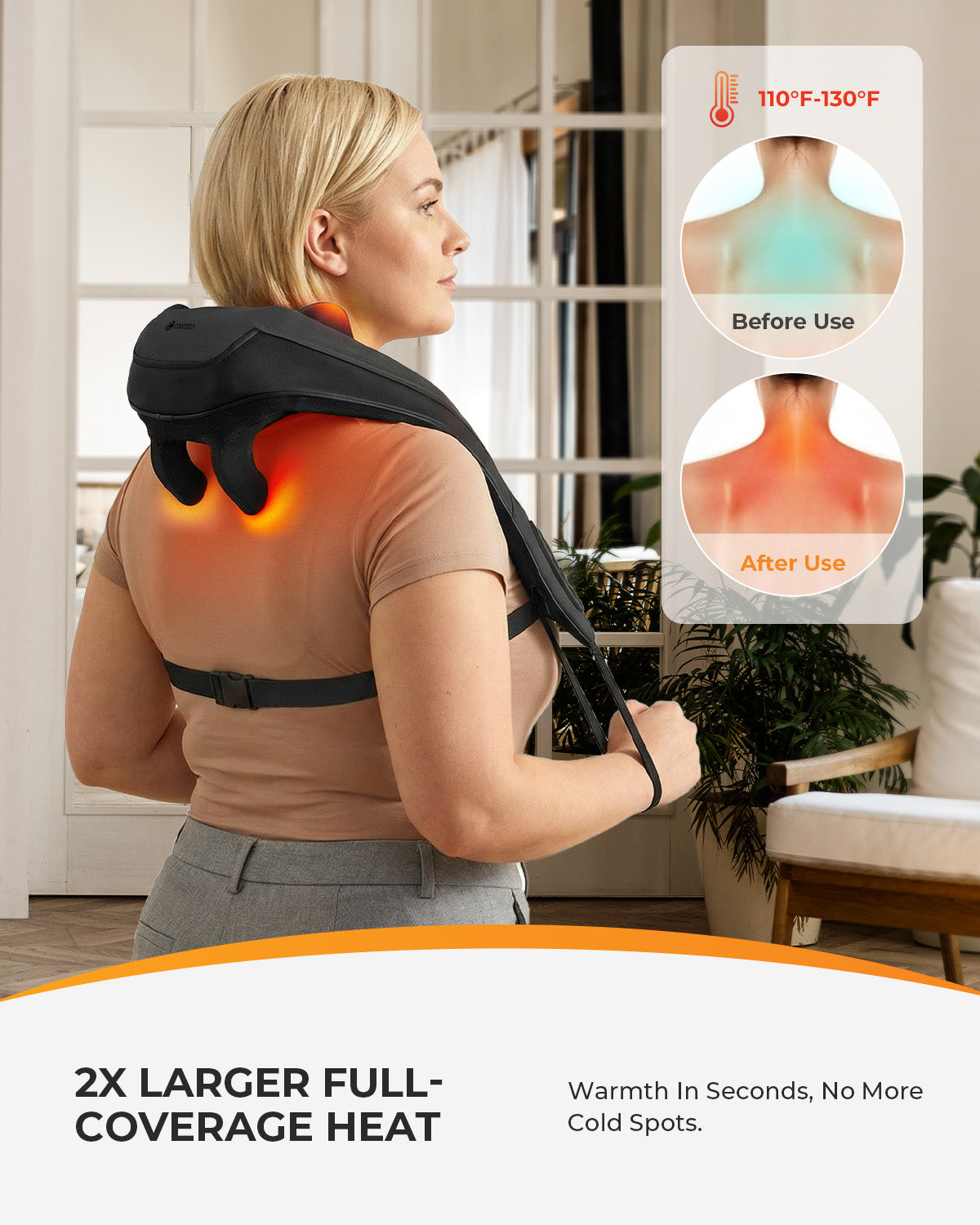 Cordless Neck Massager with Heat – 6D Shiatsu, Remote | CooCoCo