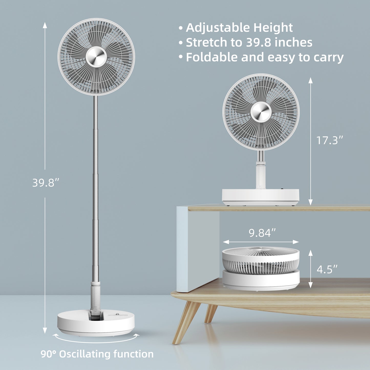 Foldable Fan, Rechargeable fan, 7200mAh Stand fan with 4 Speed Modes- P21W