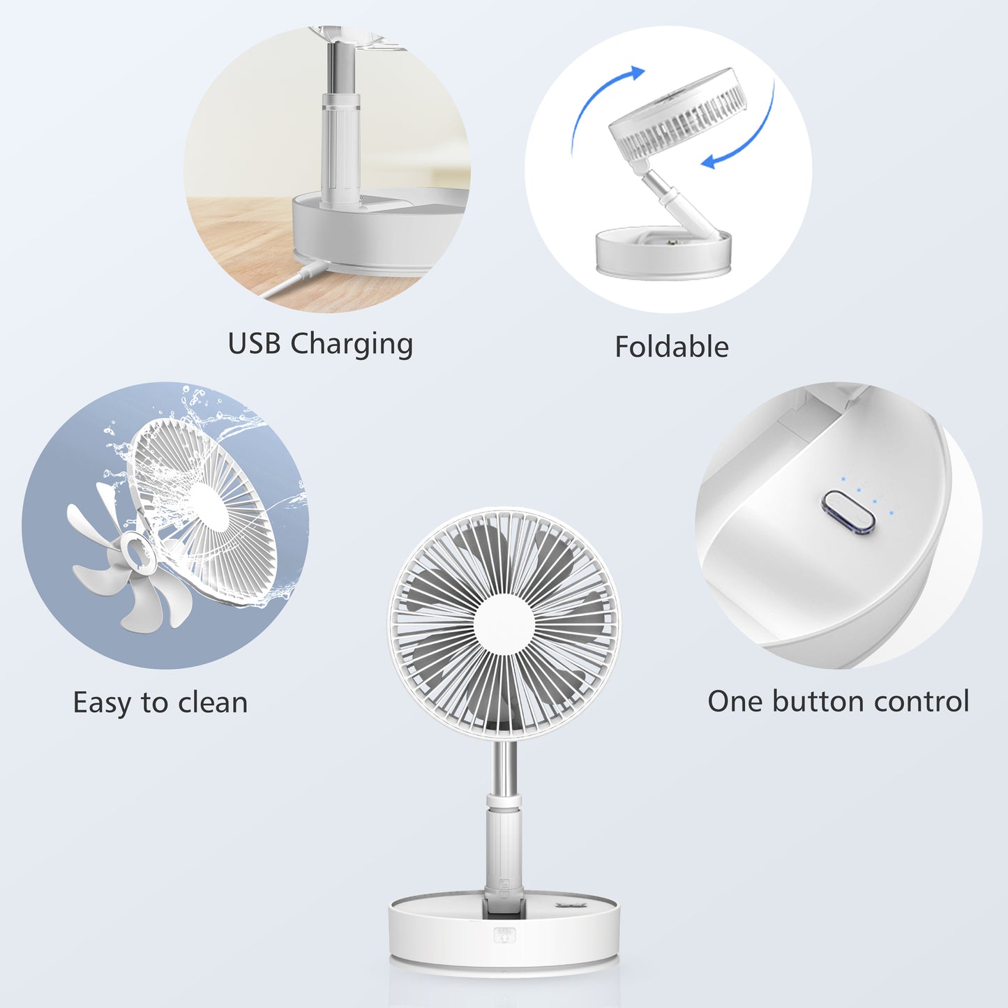 Cordless Foldable Portable Fan,Rechargeable 7200mAh Battery Operated Table Desk Fan--CO-P11W